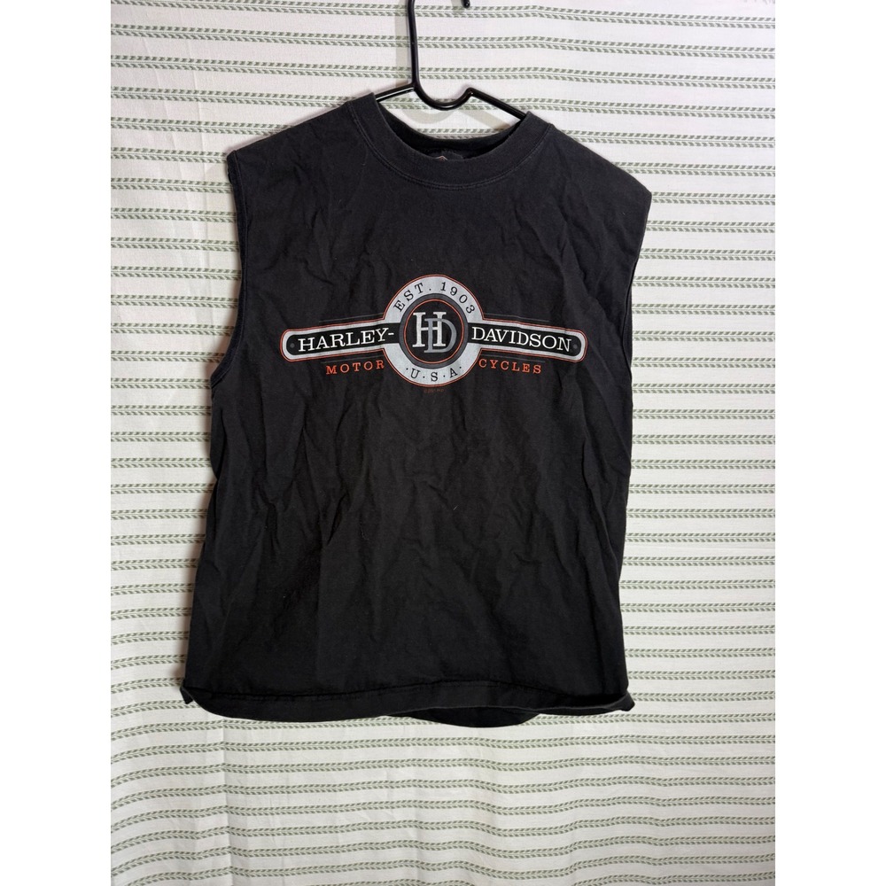 Harley Davidson 2001 Mens Sleeveless Tank Top Black Graphic Muscle Tee Large L